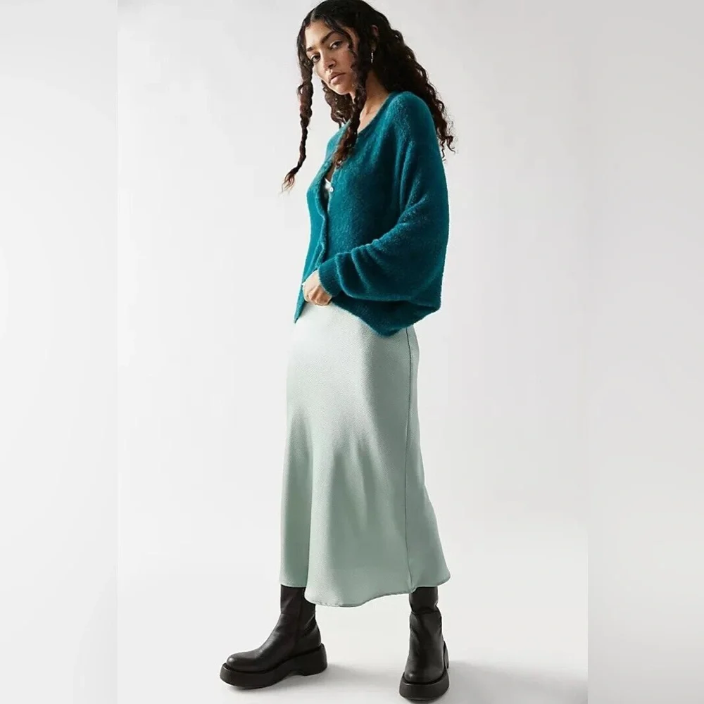 NWOT Free People One Wyatt Soft Fuzzy Oversized Button Up Cardigan Teal Sz XS